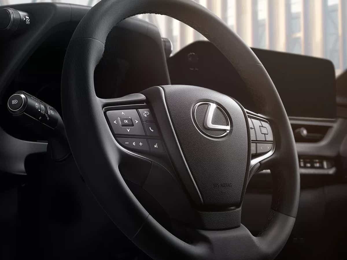 Steering wheel close-up of a Lexus UX