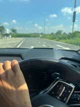 Interior view of a Kia Carnival steering wheel and dashboard