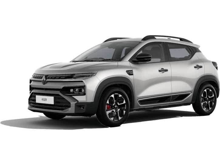 Front three-quarter view of a Moonlight silver Renault Kiger