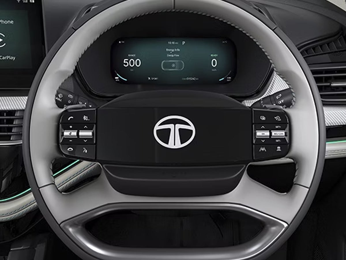 Steering wheel and instrument cluster of a Tata Harrier EV