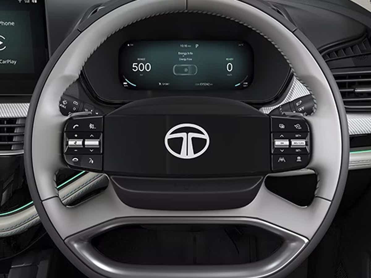 Steering wheel and instrument cluster of a Tata Harrier EV