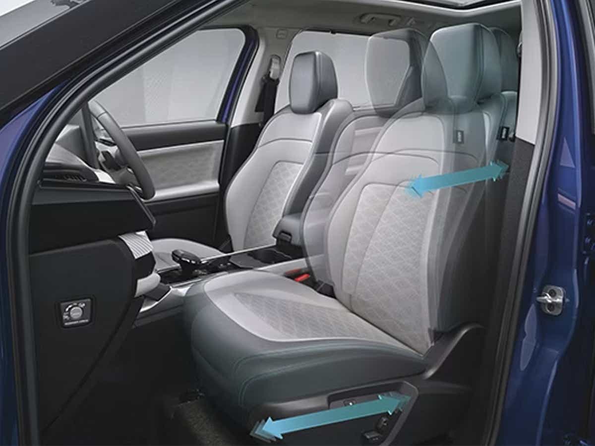 Front seats and dashboard view of a Tata Harrier EV