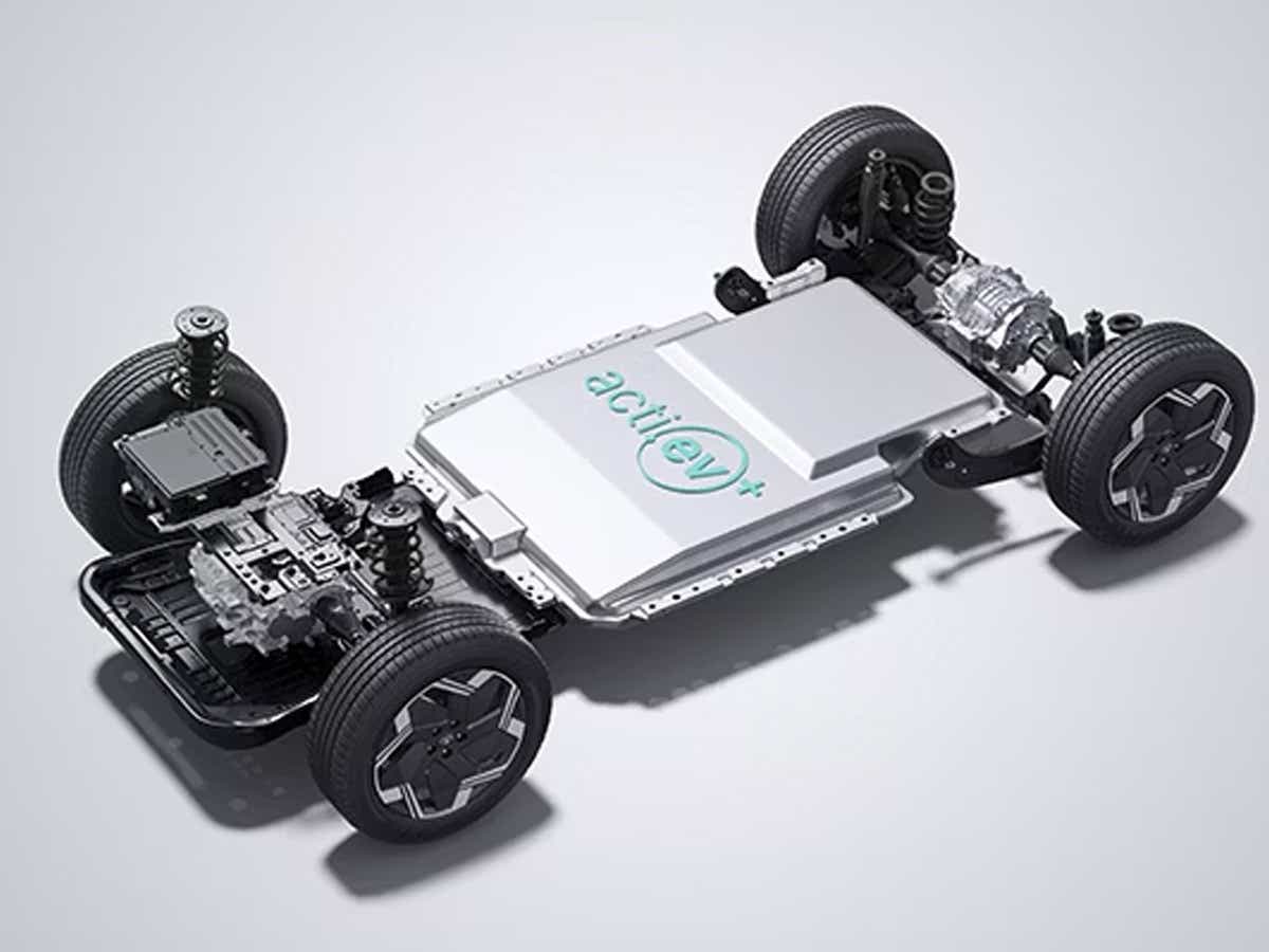 chassis and battery view of a Tata Harrier EV