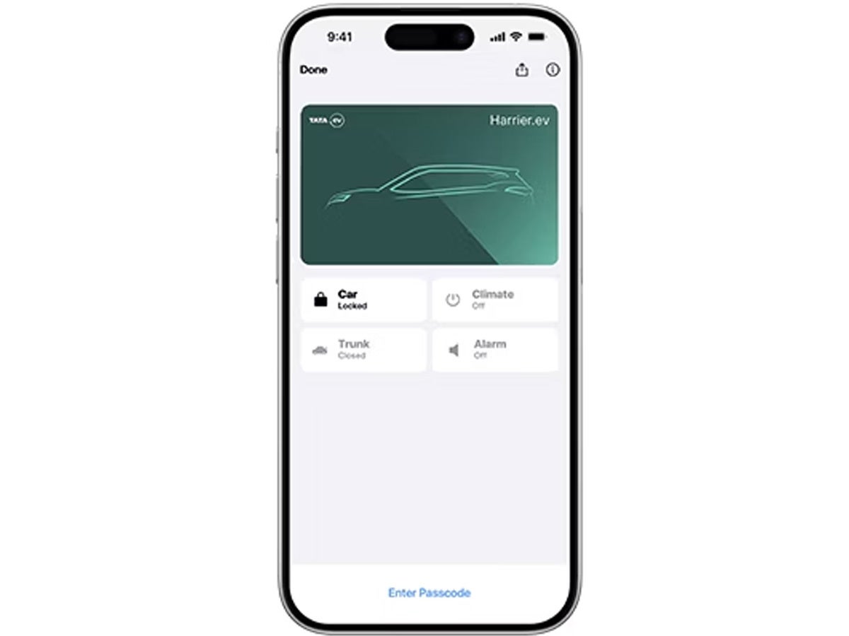 mobile app interface for a Tata Harrier EV