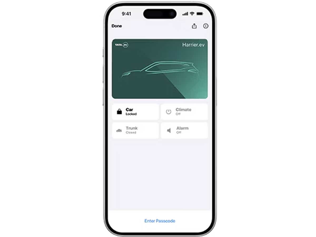 mobile app interface for a Tata Harrier EV