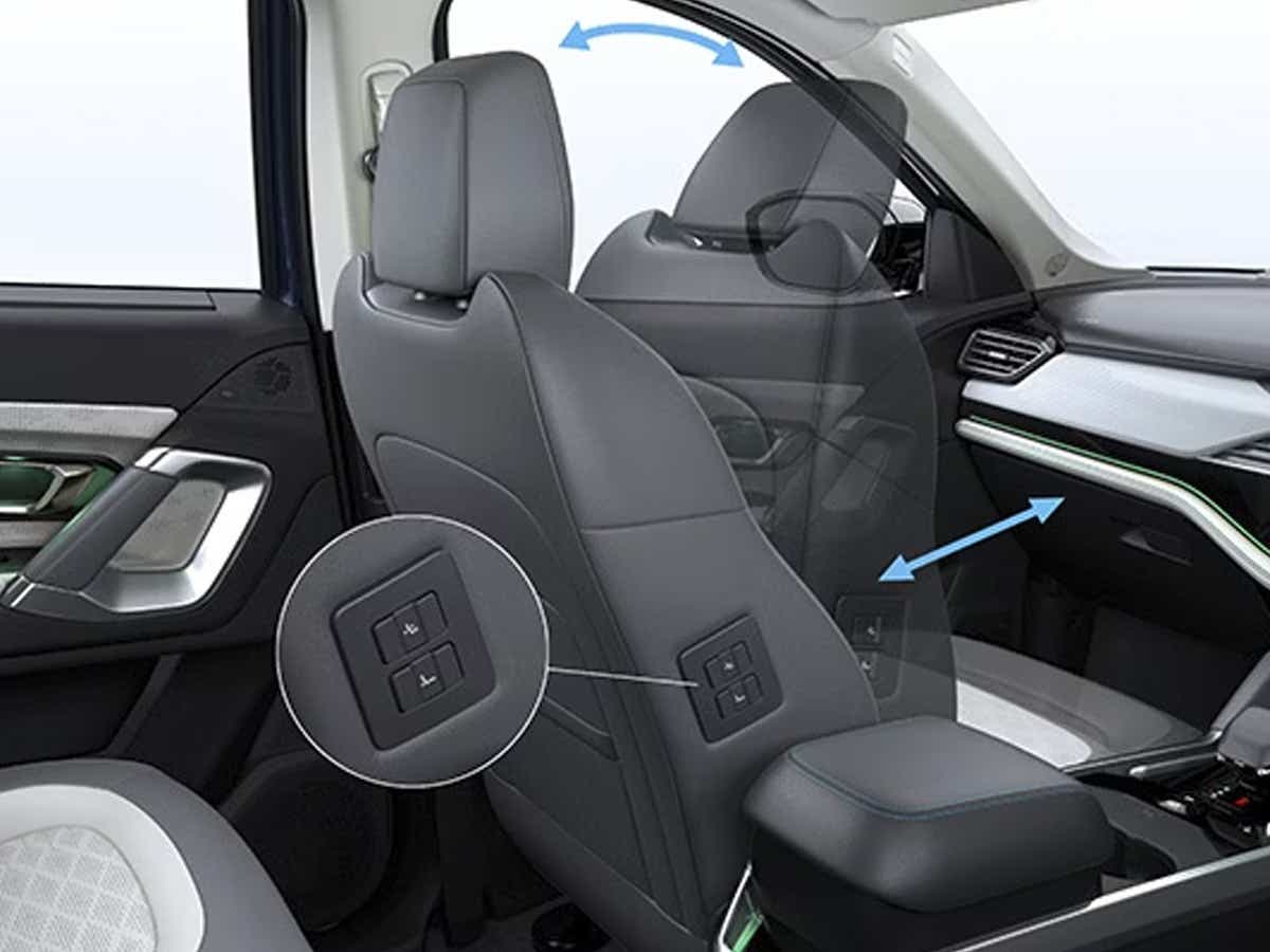 Front passenger seat adjustment controls of a Tata Harrier EV