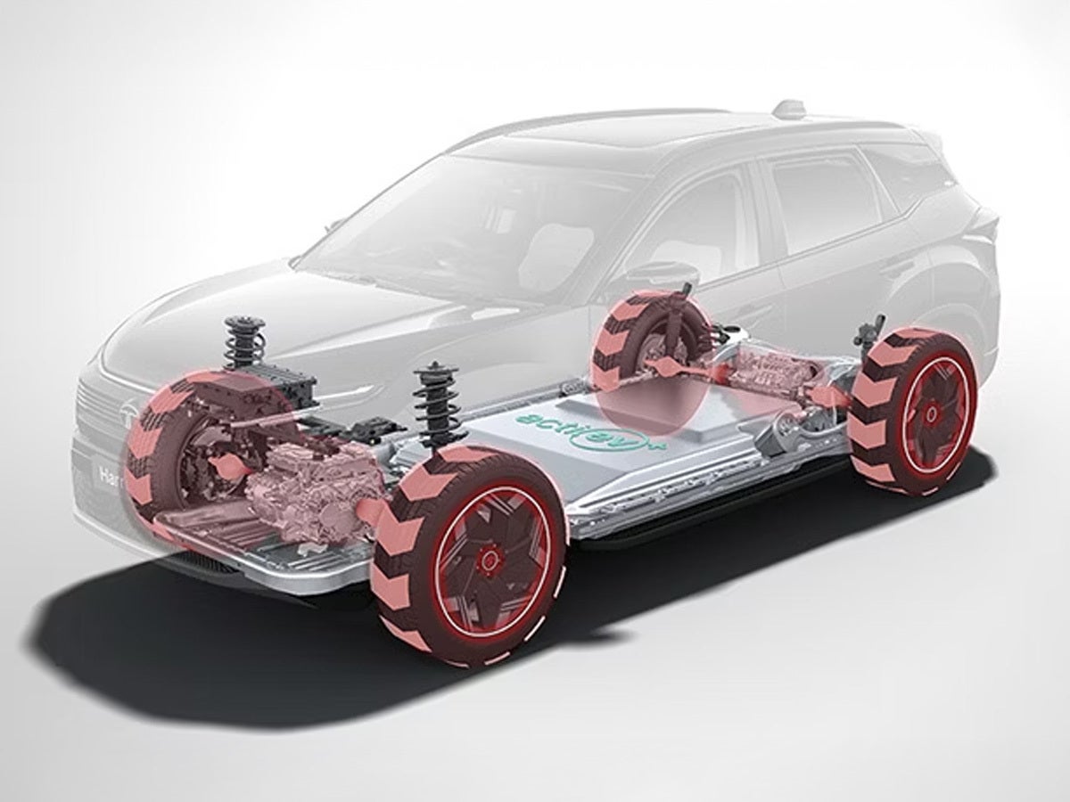 chassis and powertrain layout of a Tata Harrier EV