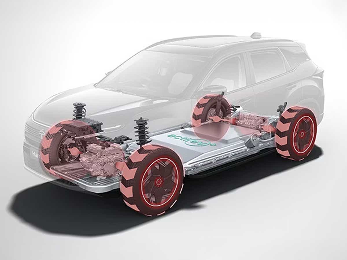 chassis and powertrain layout of a Tata Harrier EV