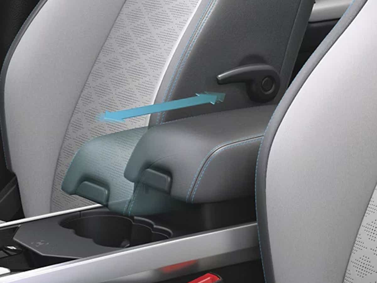 Armrest and cup holder area of a Tata Harrier EV