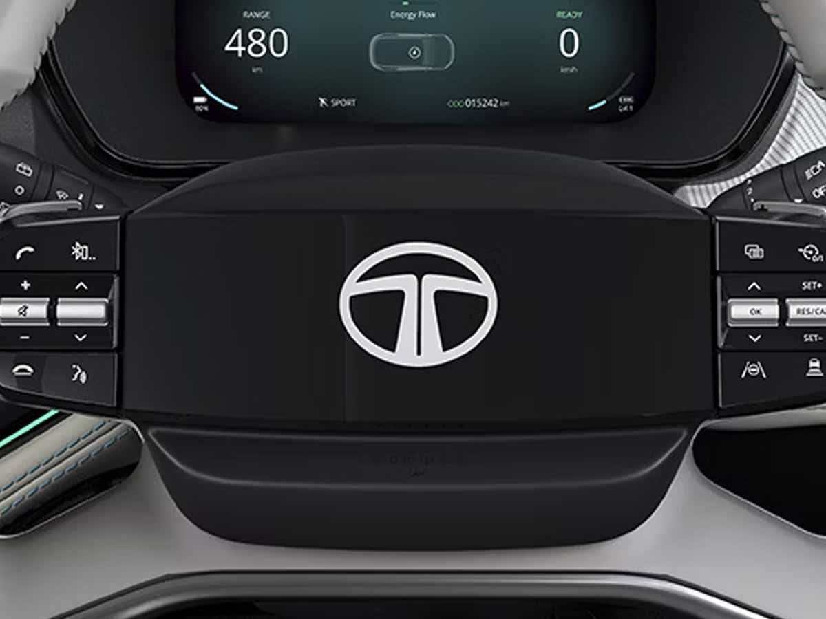 Steering wheel and instrument cluster of a Tata Harrier EV