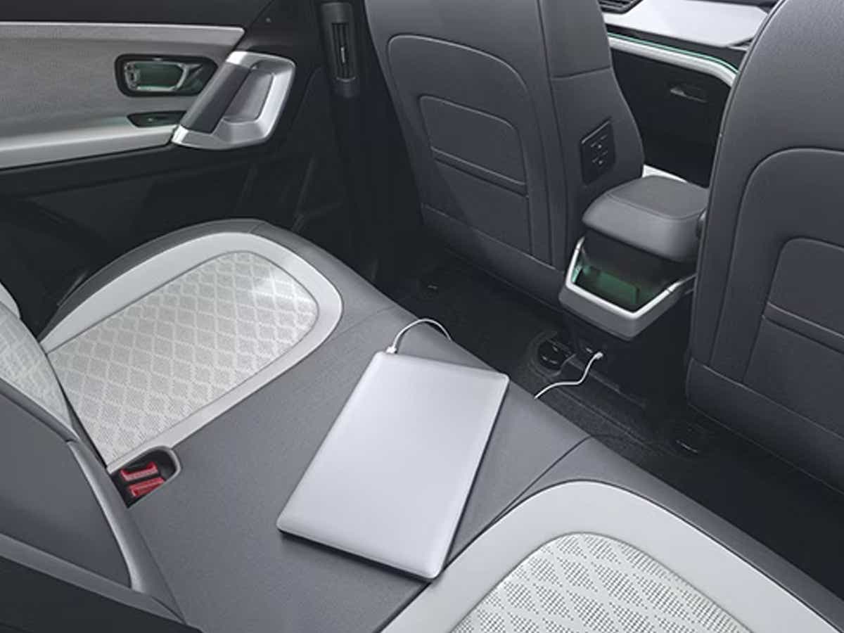 Rear seat and backseat console of a Tata Harrier EV