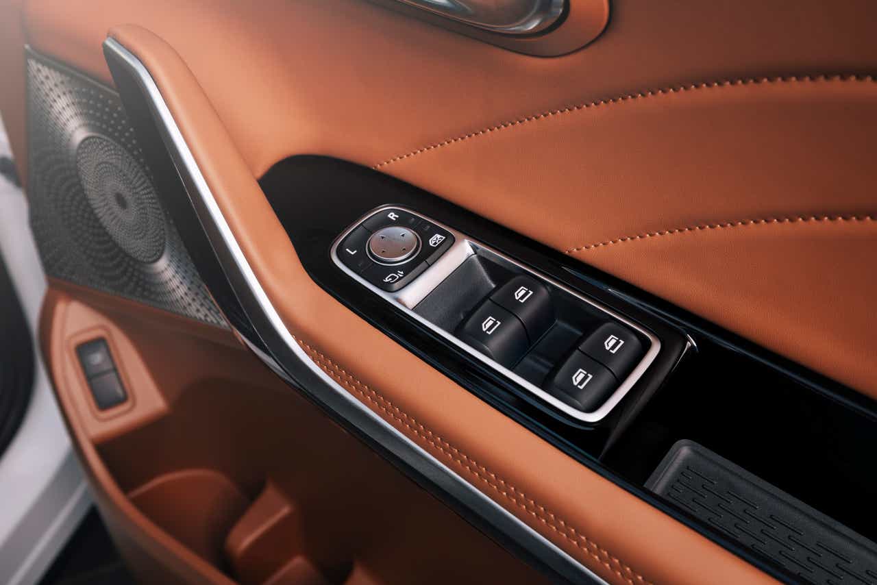 Interior door panel controls of a MG M9