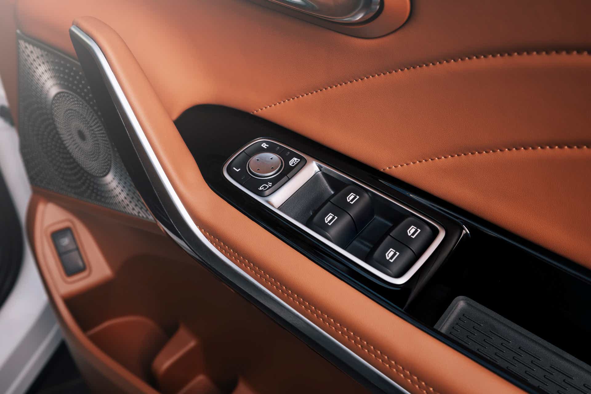 Interior door panel controls of a MG M9