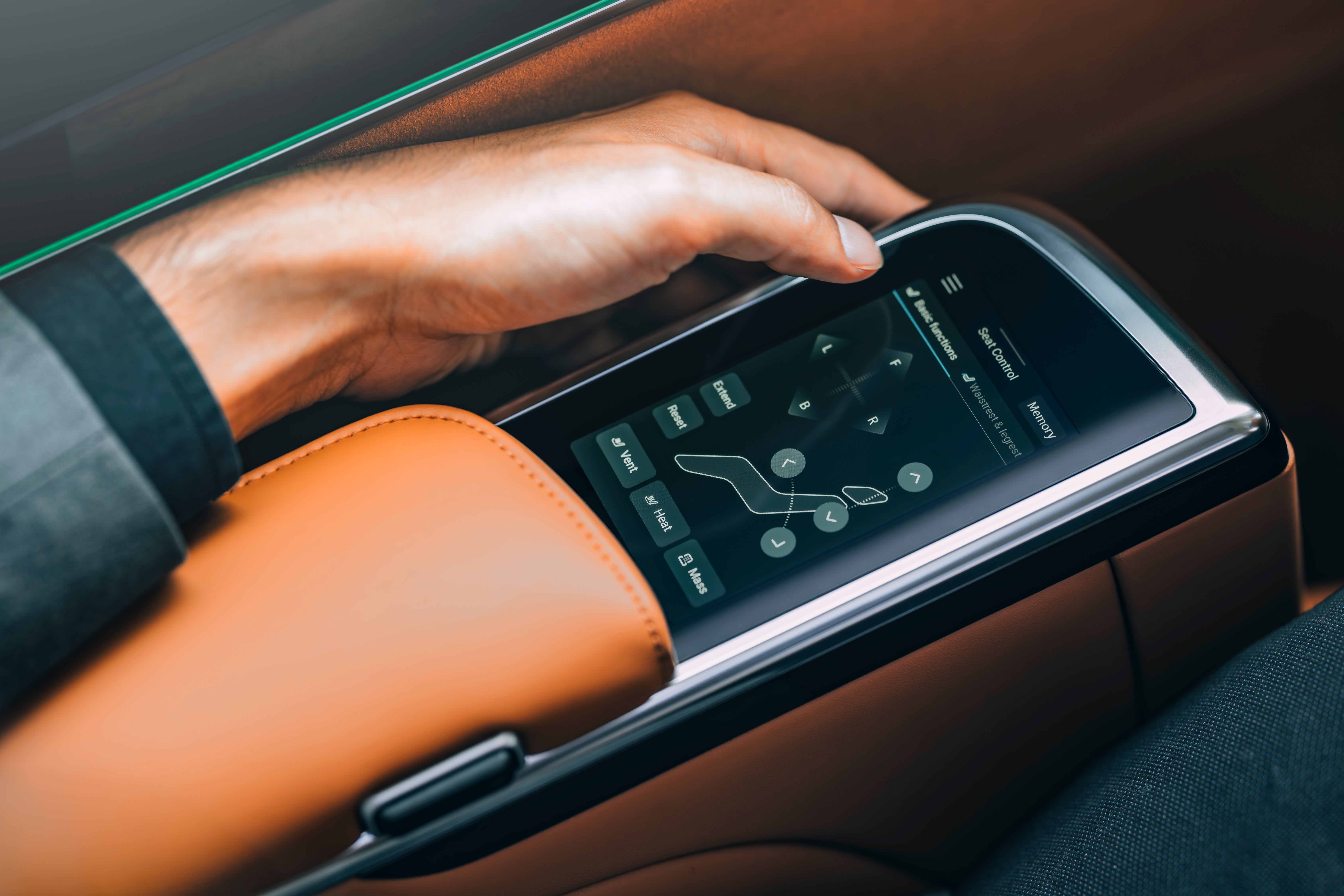 Close-up of the center console touchscreen in a MG M9