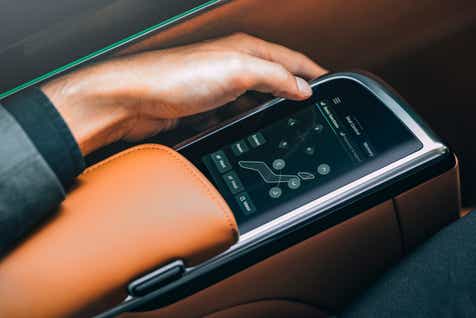 Close-up of the center console touchscreen in a MG M9