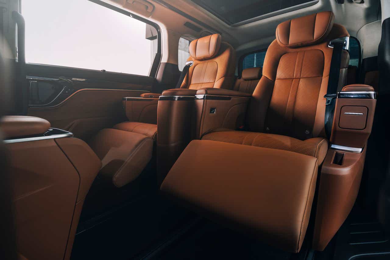 luxury rear-seat interior of a MG M9