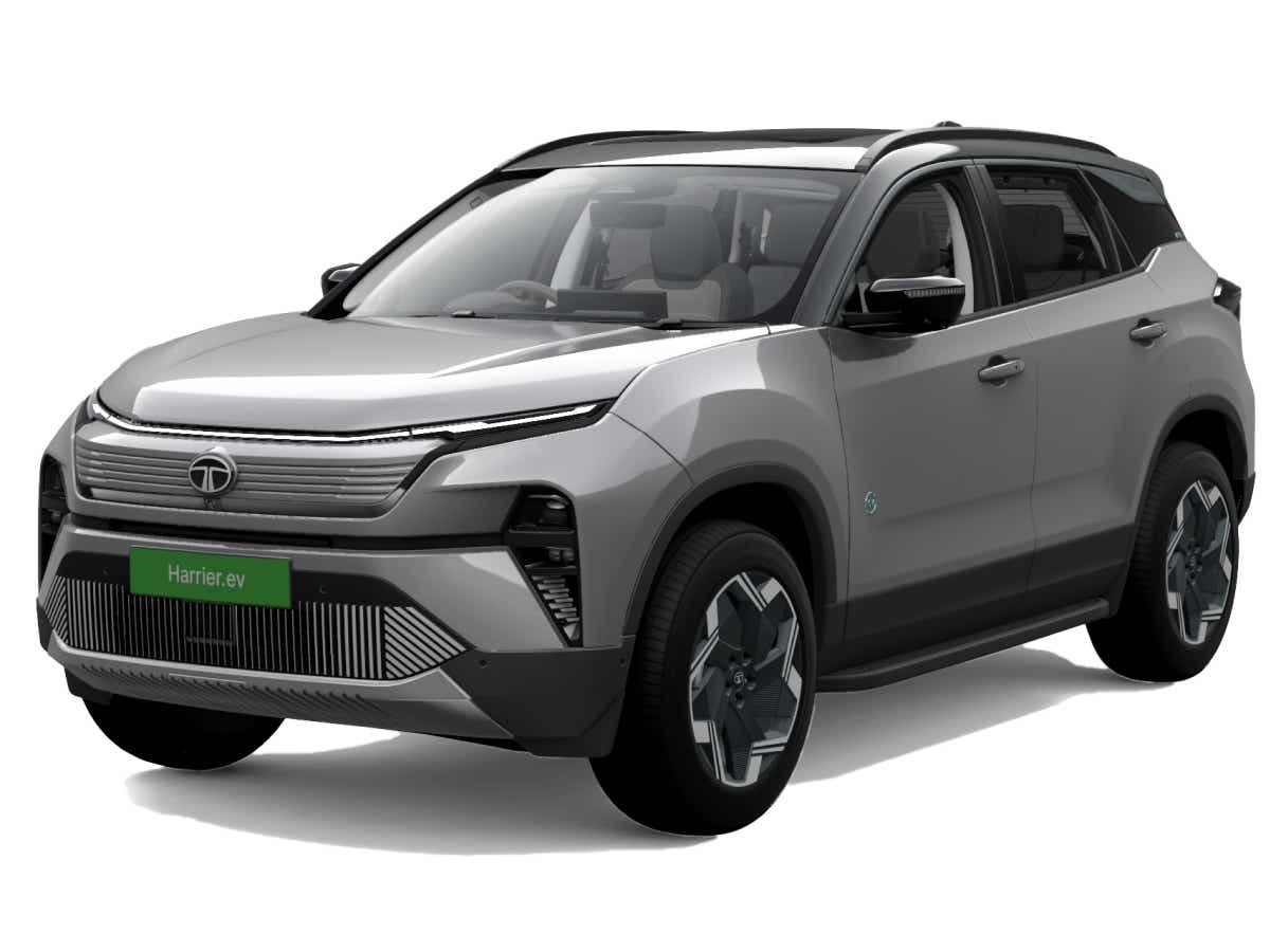 front three-quarter of a Pure Grey Tata Harrier EV