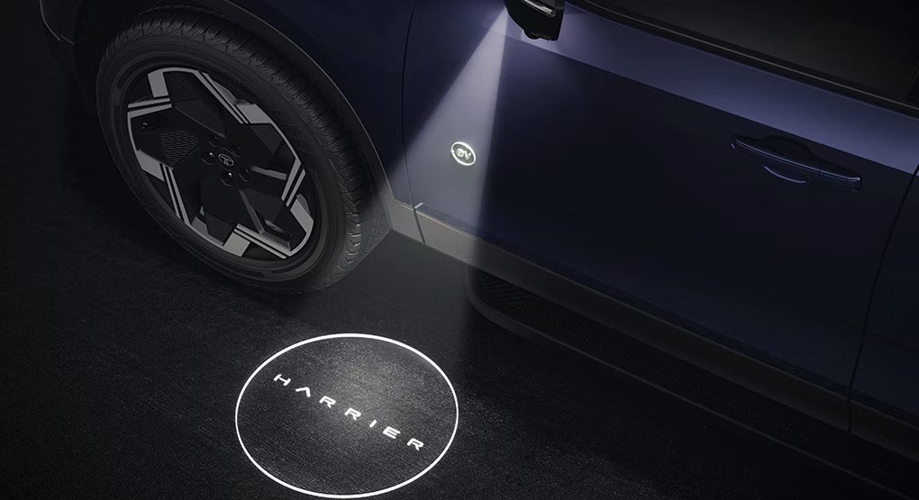 Wheel and welcome light projection of a Tata Harrier EV