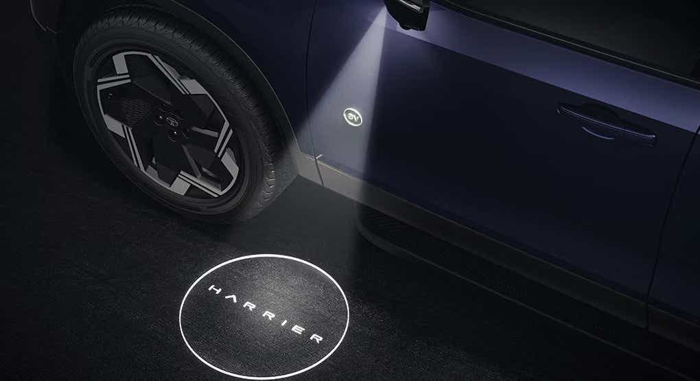 Wheel and welcome light projection of a Tata Harrier EV