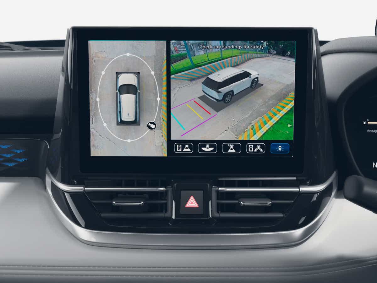 infotainment touchscreen with surround view of a Maruti Suzuki Victoris