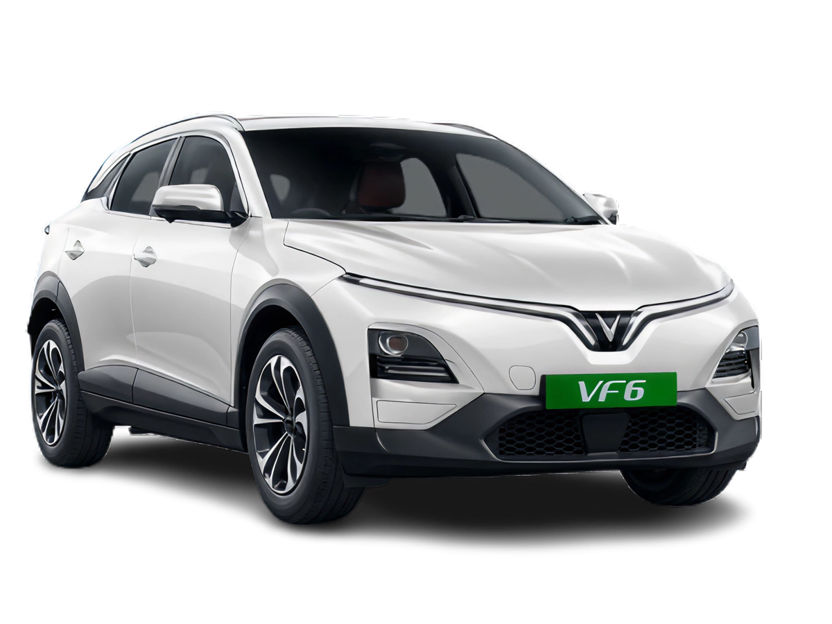 front three-quarter view of a Infinity Blanc Vinfast VF6