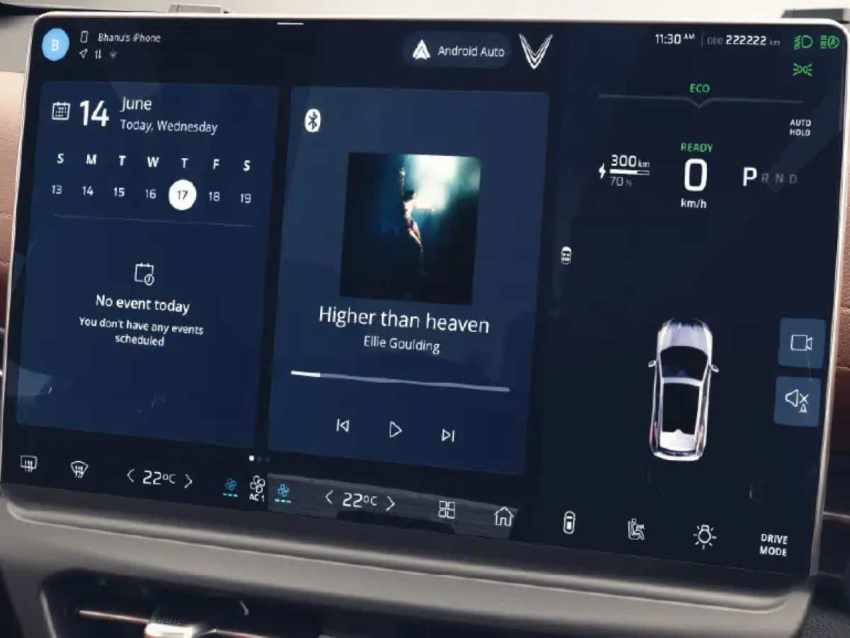Infotainment screen and dashboard of a Vinfast VF6