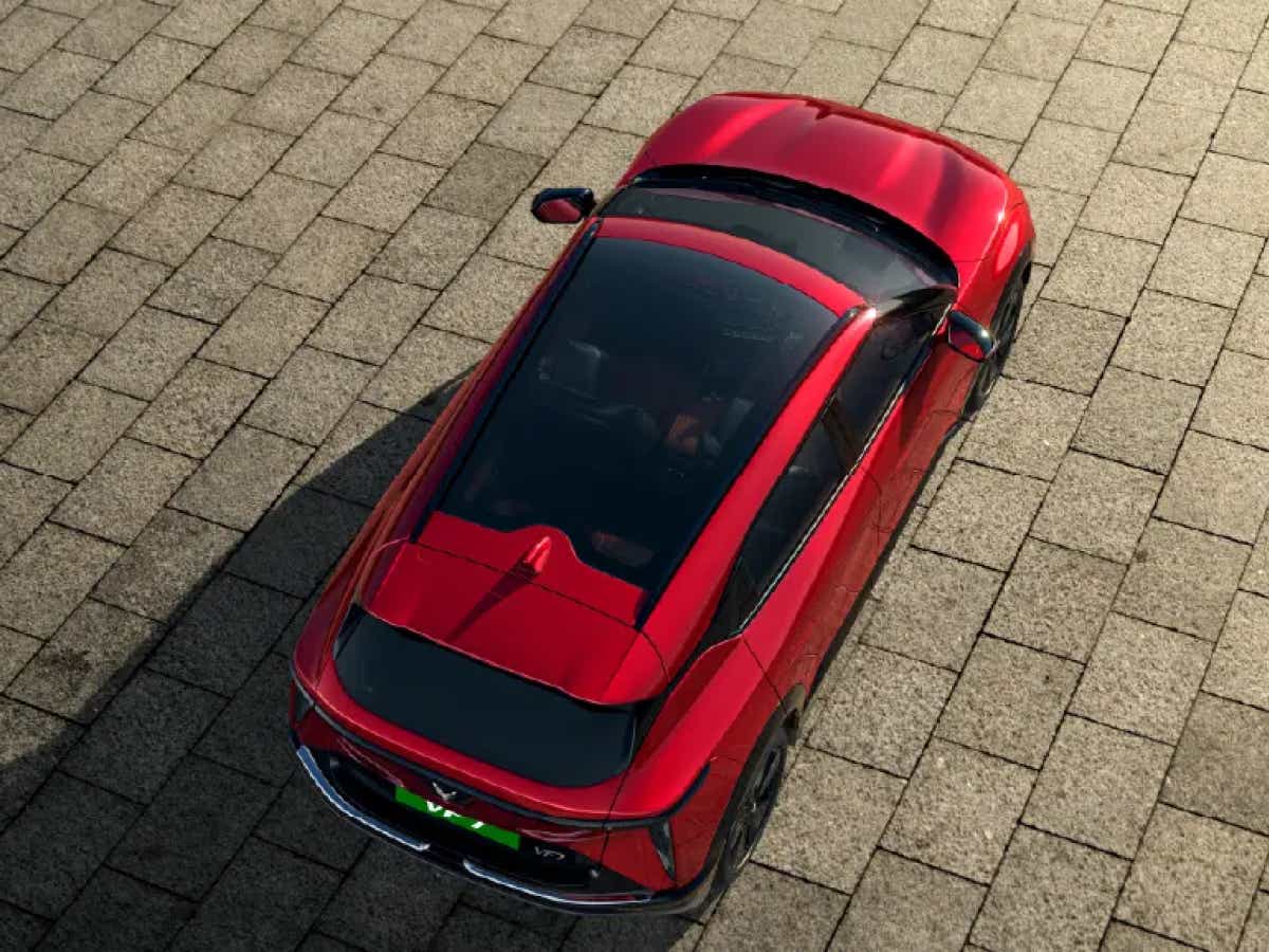 top view of a Crimson Red Vinfast VF7