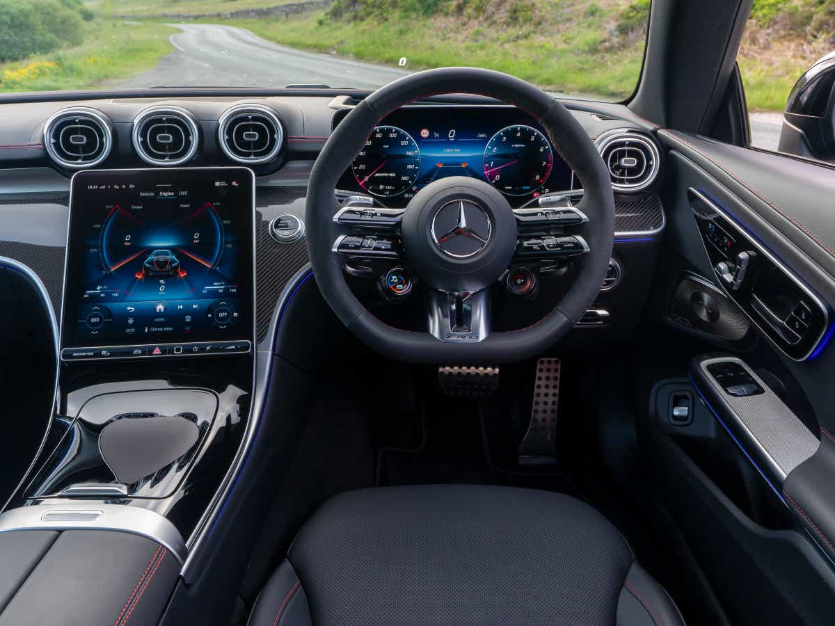 Interior dashboard and steering wheel of a Mercedes-Benz AMG CLE 53 Coupe