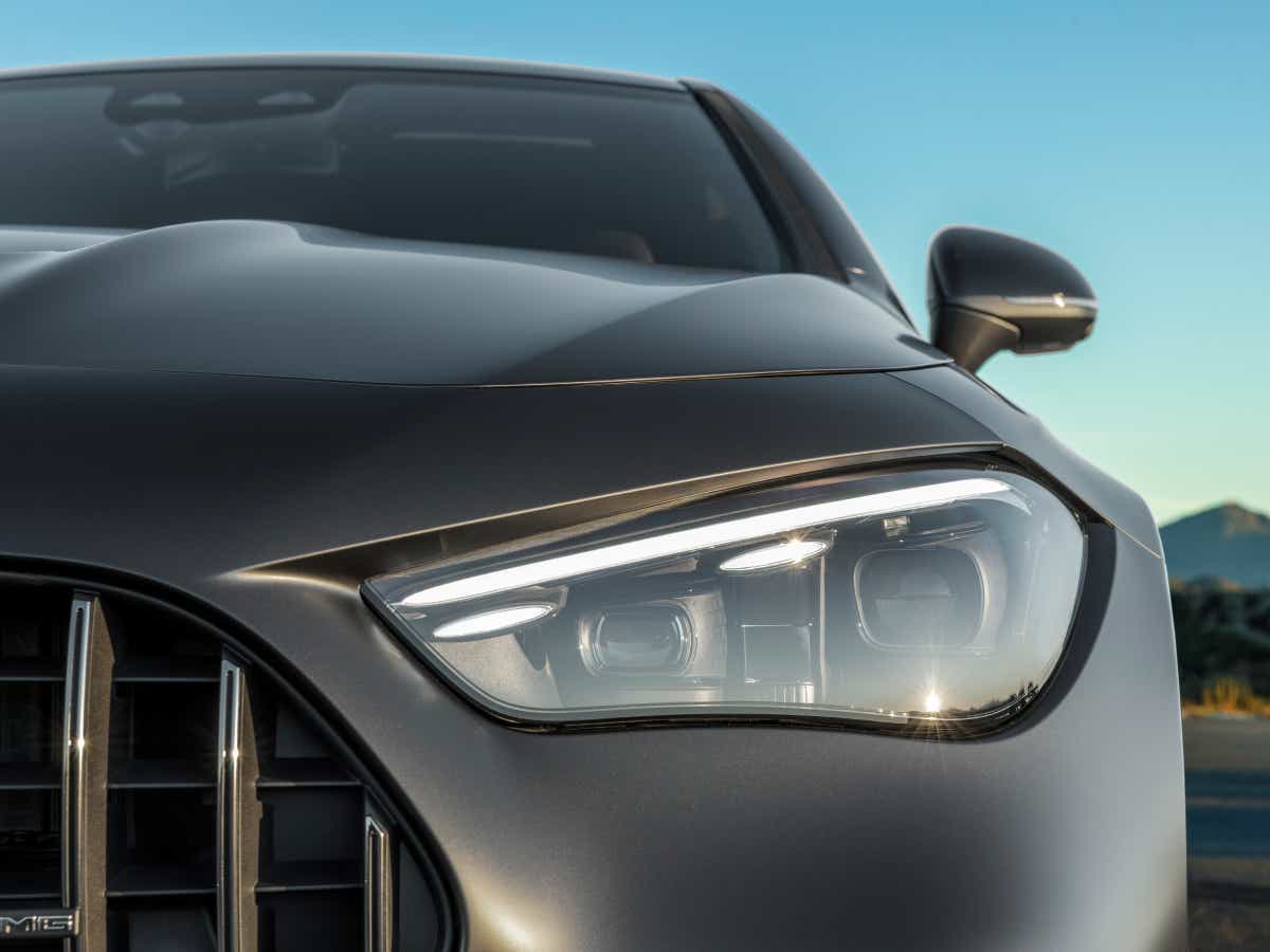 Headlight close-up of a Mercedes-Benz AMG CLE 53 Coupe