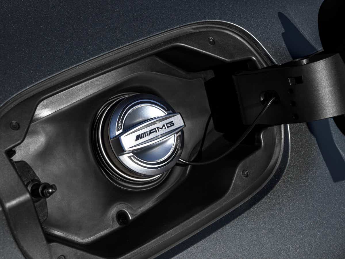 Fuel cap close-up of a Mercedes-Benz AMG CLE 53 Coupe