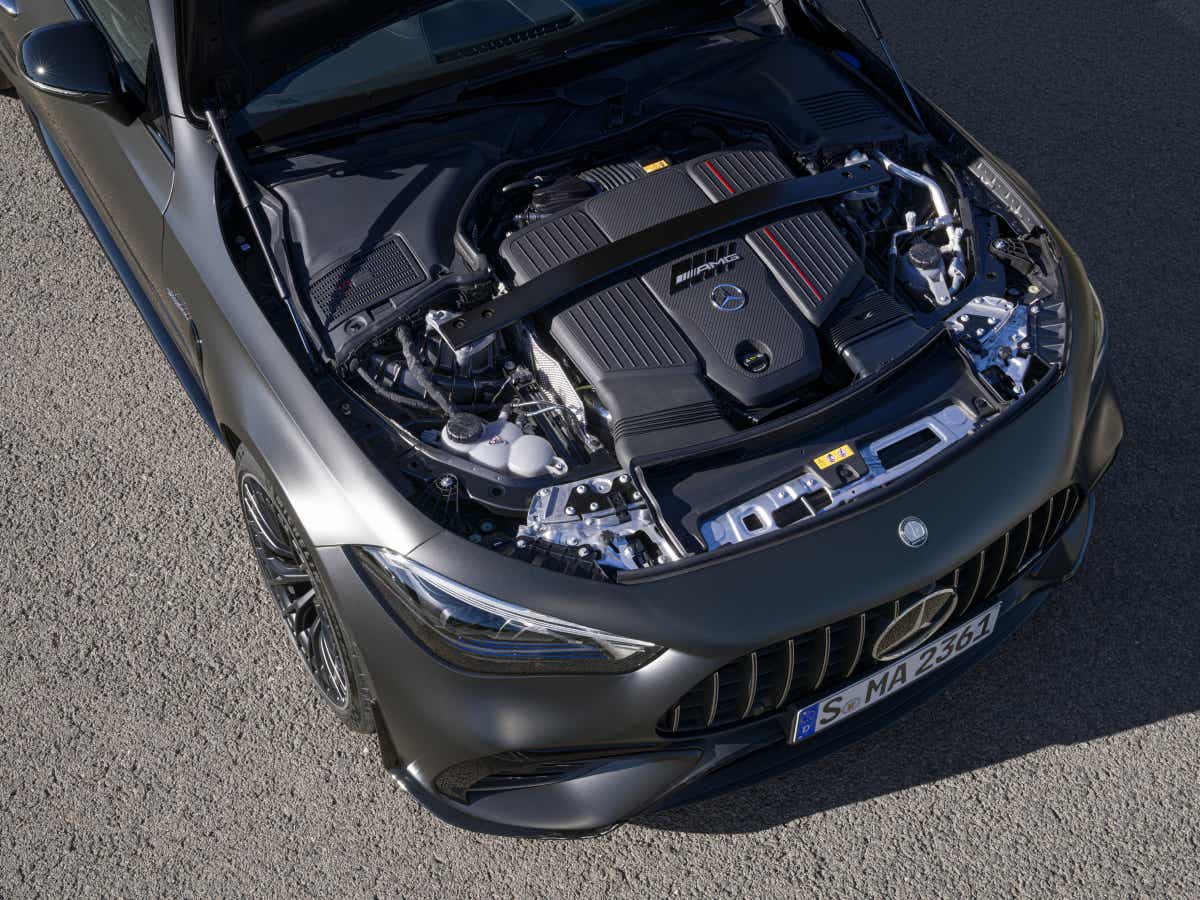 Engine bay view of a Mercedes-Benz AMG CLE 53 Coupe