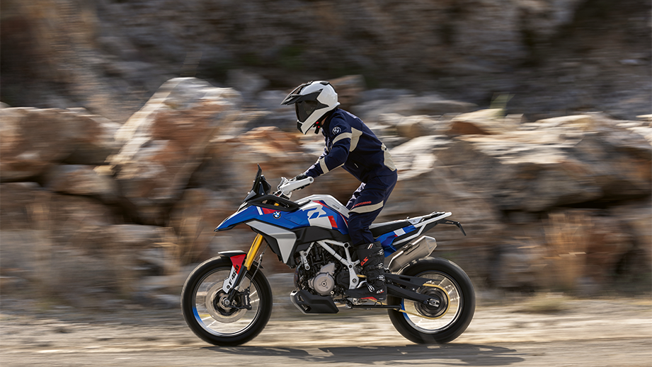 Side view of a BMW F 450 GS motorcycle on a road