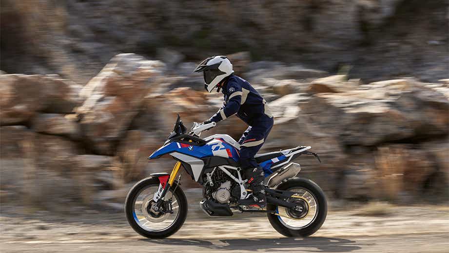 Side view of a BMW F 450 GS motorcycle on a road