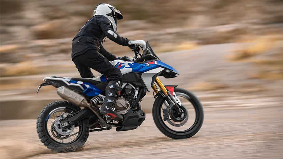 Side view of a BMW F 450 GS motorcycle in motion