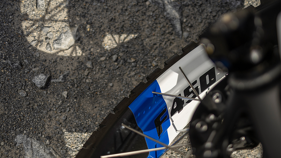 Front wheel close-up of a BMW F 450 GS