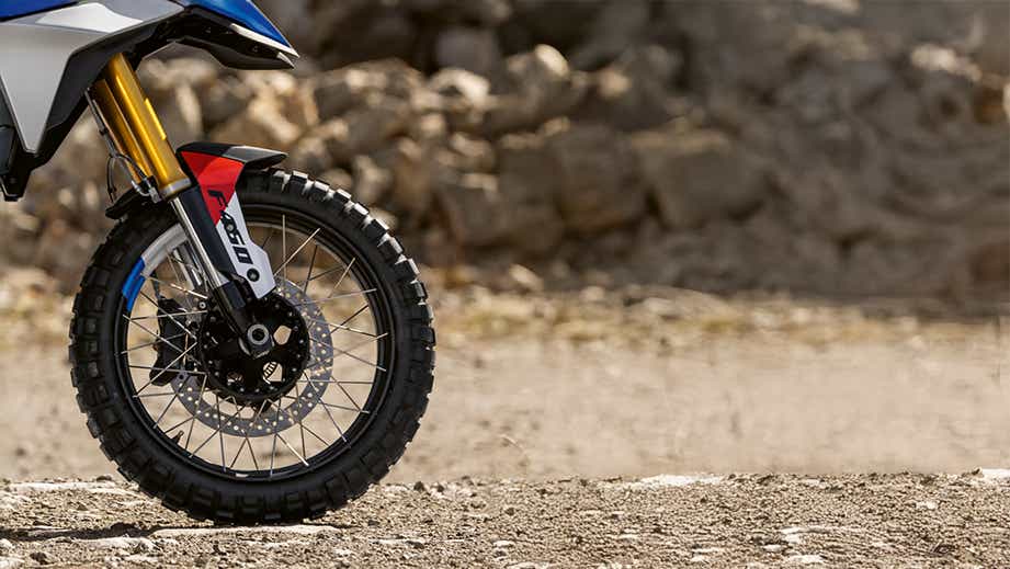 Front wheel close-up of a BMW F 450 GS