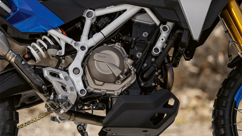 Engine and frame close-up of a BMW F 450 GS