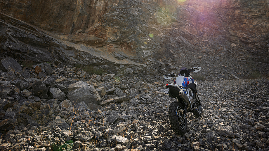 Rear three-quarter view of a BMW F 450 GS