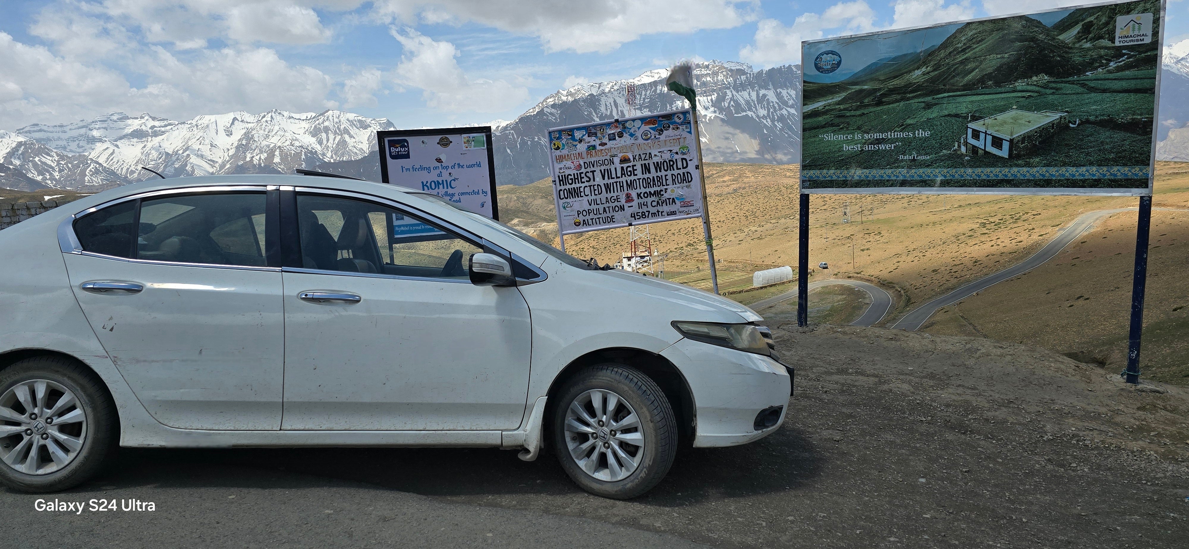 side view of a Honda City at the highest village with motorable road