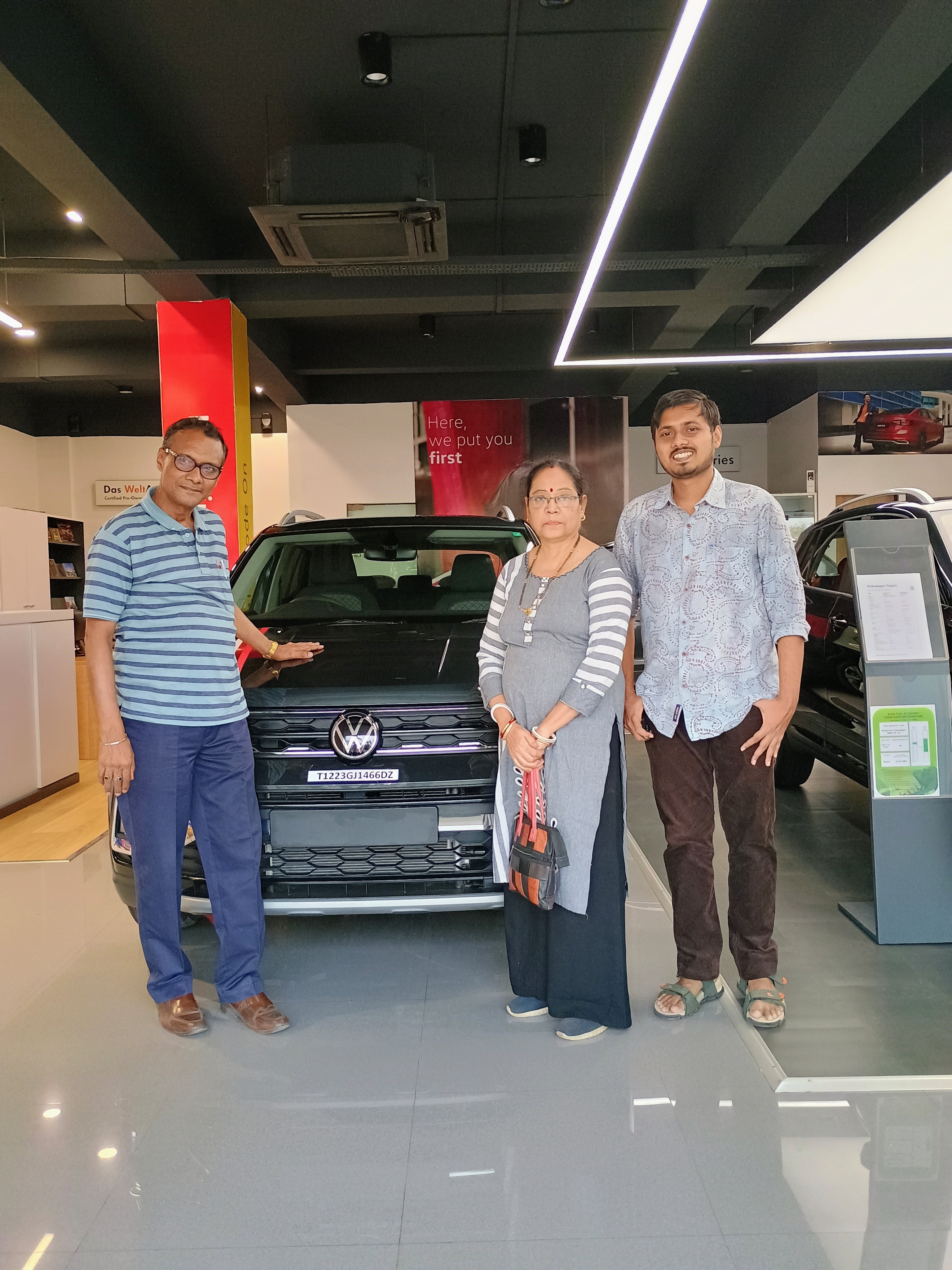 Front view of a Volkswagen Taigun at a dealership