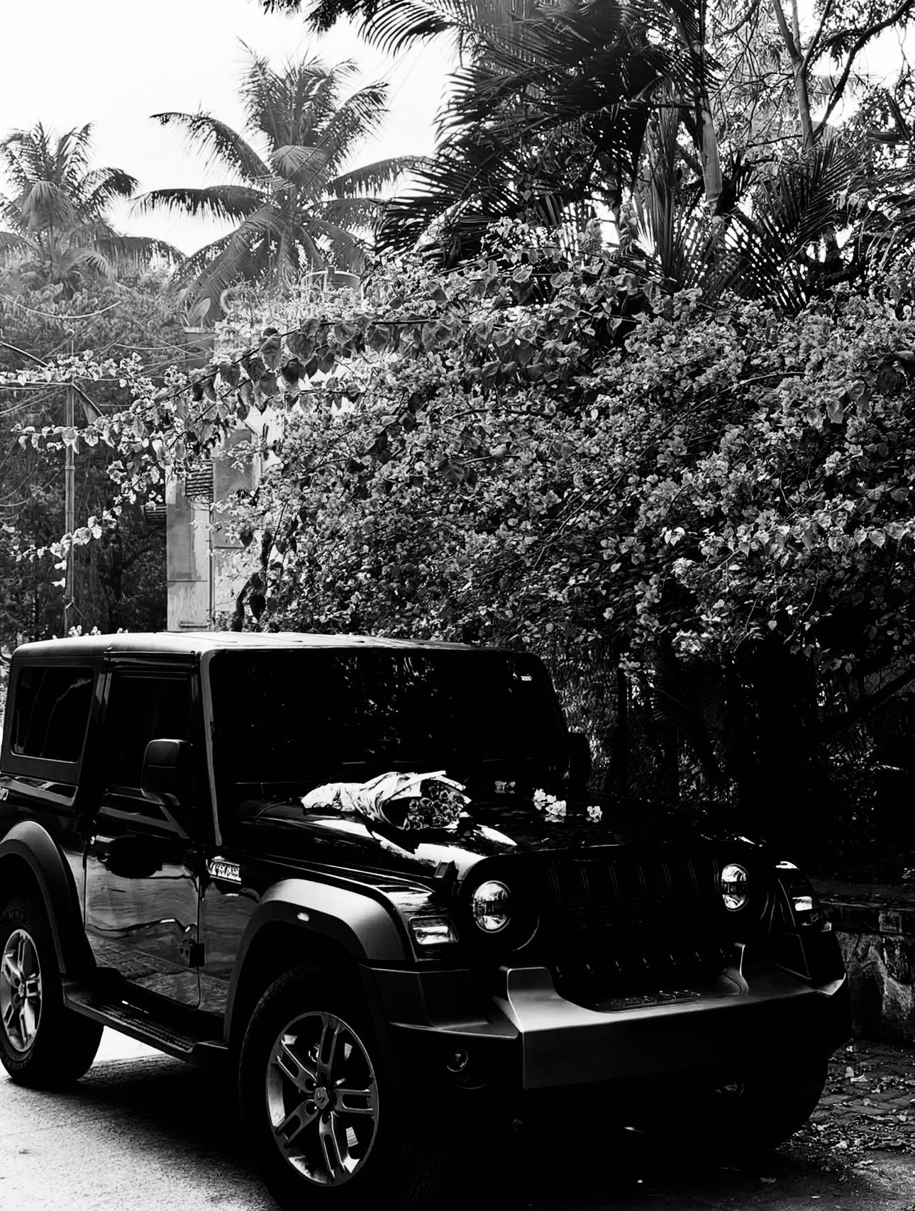 Front three-quarter of a Mahindra Thar