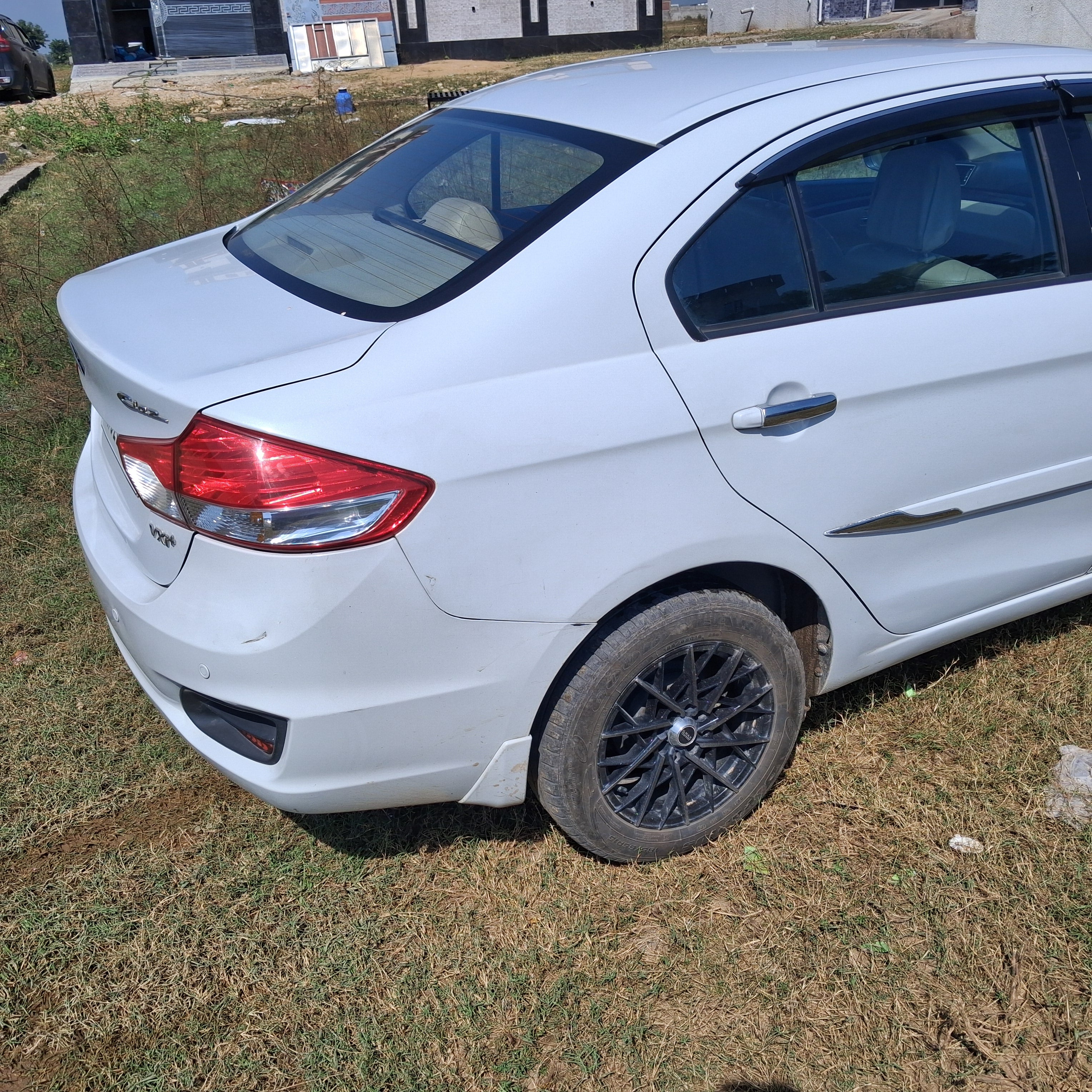 Rear three-quarter of a Maruti Suzuki Ciaz