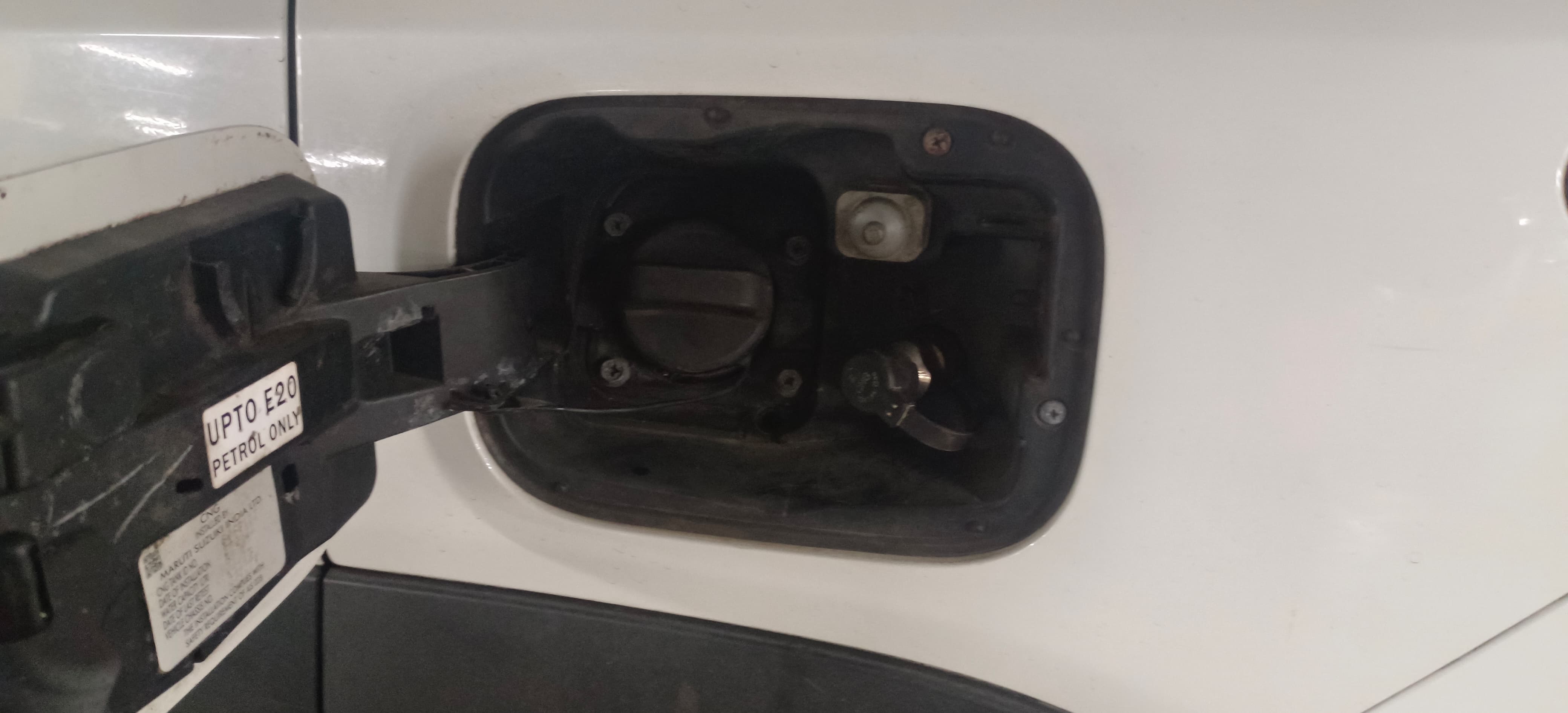 Fuel cap area of a Maruti Suzuki Brezza