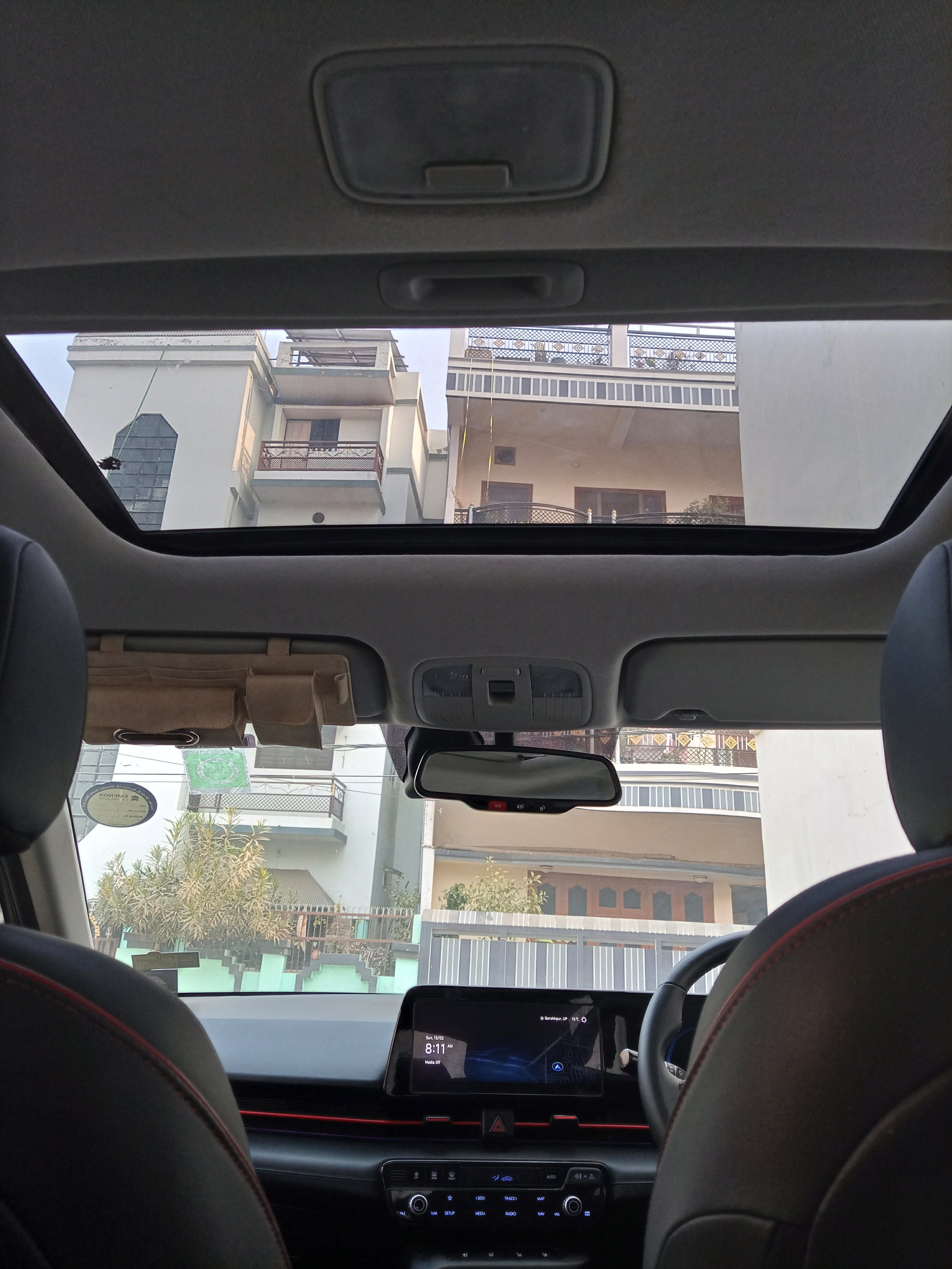 Sunroof and dashboard view of a Hyundai Verna
