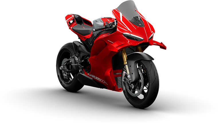 Front three-quarter view of a Ducati Red Ducati Panigale V4 R