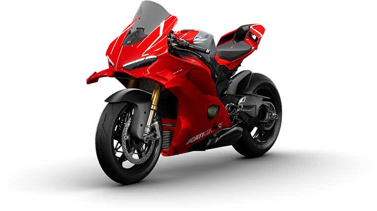 Front three-quarter view of a Ducati Red Ducati Panigale V4 R