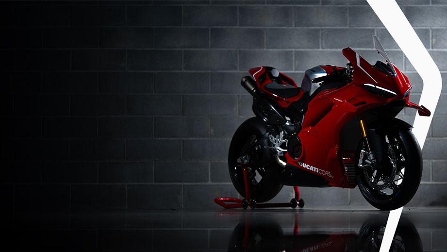Front three-quarter view of a Ducati Red Ducati Panigale V4 R