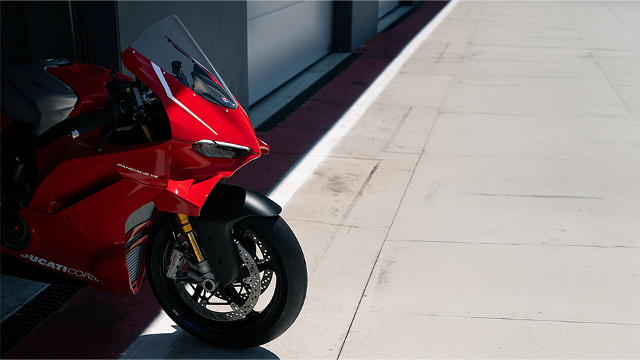 Front view of a Ducati Red Ducati Panigale V4 R