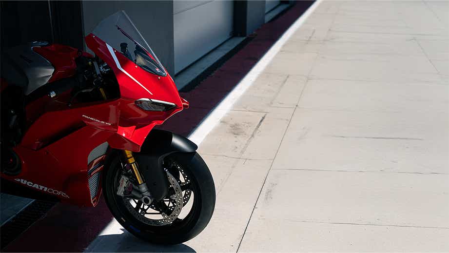 Front view of a Ducati Red Ducati Panigale V4 R