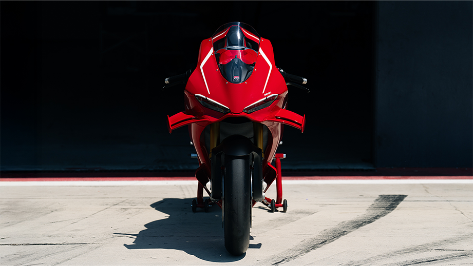 Front view of a Ducati Red Ducati Panigale V4 R